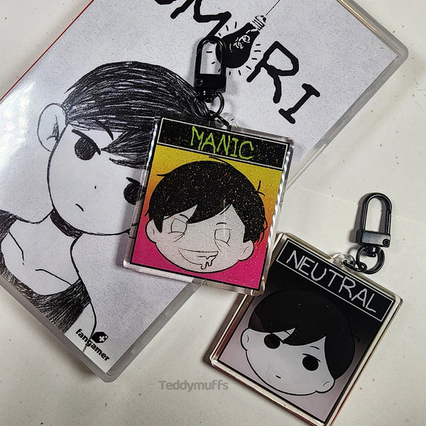 Omori Manic Acrylic Keychain | Double-Sided Glitter Charm - Teddymuffs