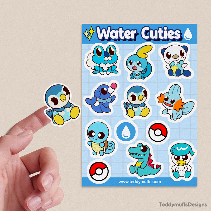 Water Type | Pokemon Starters | Sticker Sheet