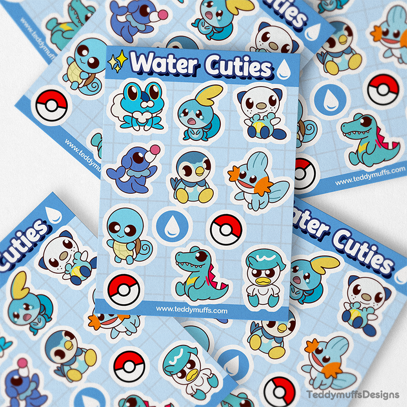 Water Type | Pokemon Starters | Sticker Sheet