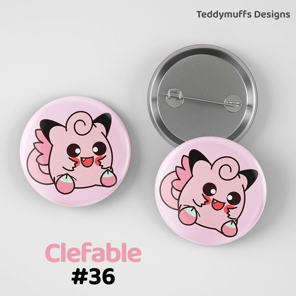 Clefable Button Pin