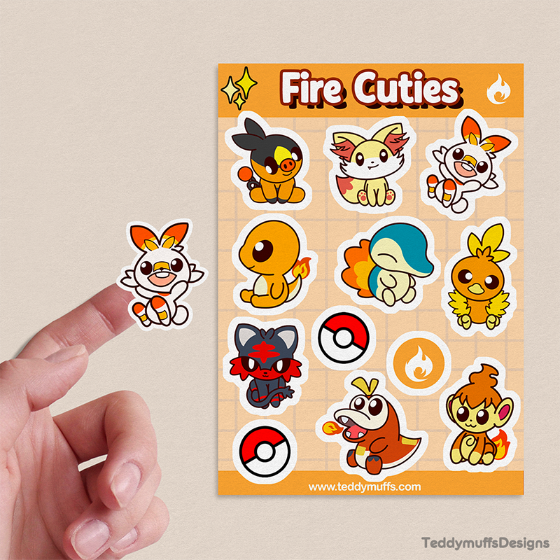 Fire Type | Pokemon Starters | Sticker Sheet