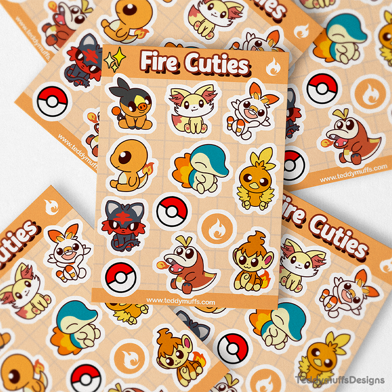 Fire Type | Pokemon Starters | Sticker Sheet