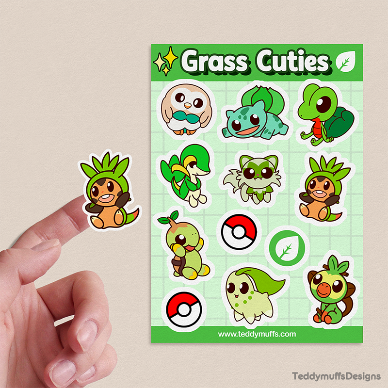 Grass Type | Pokemon Starters | Sticker Sheet