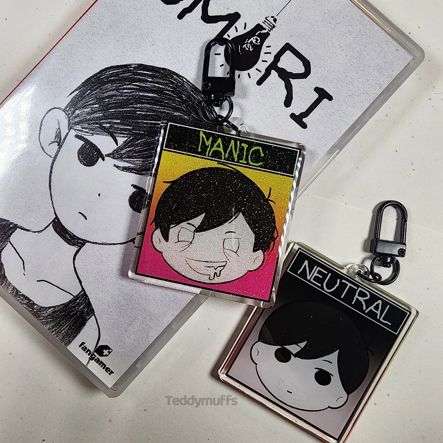 Omori Manic Acrylic Keychain | Double-Sided Glitter Charm - Teddymuffs